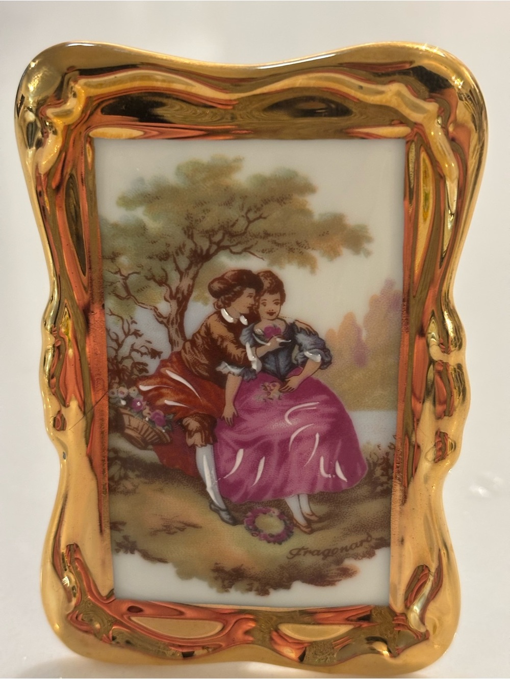 Limoges Gold Ornate Frame with Pink Accented Porcelain Print